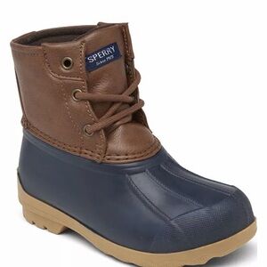 Sperry Toddler Kids Port Blue Brown Duck Lace Up Winter Rain Boots Sz 6M EUC